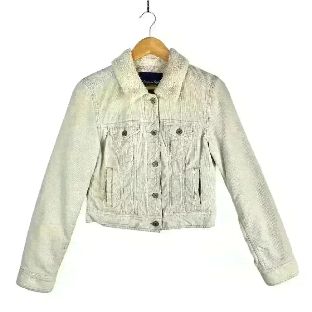 American Eagle  Corduroy Jacket Size M (fits S) Sherpa Collar Cuffs Southwestern